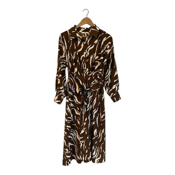 Lavin Maxi Dress Women's Size 38 Belted Brown Cream Modest Long US 8 Pockets - Picture 1 of 6